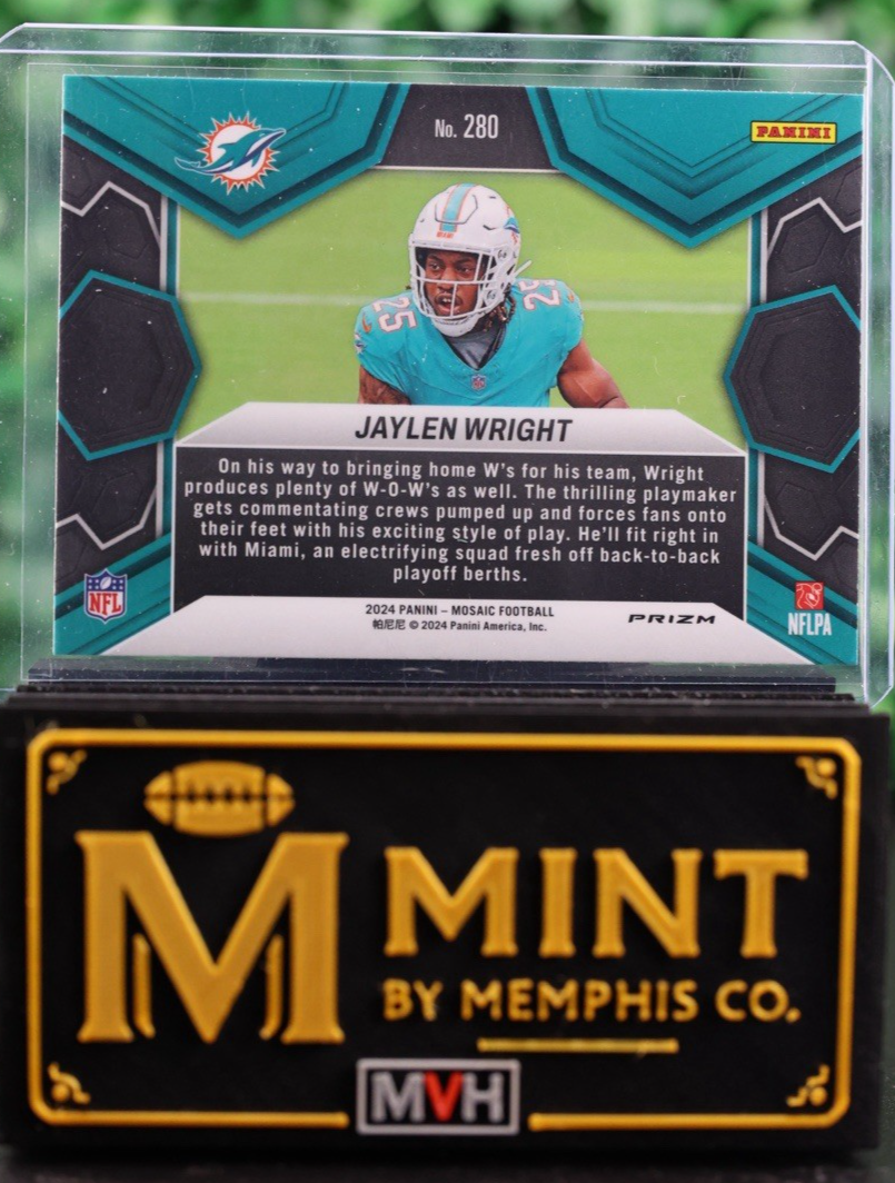 JAYLEN WRIGHT 2024 MOSAIC NFL DEBUT #280 GREEN MOSAIC PRIZM RC DOLPHINS