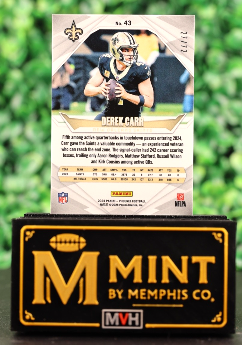 DEREK CARR 2024 PANINI PHOENIX #43 TEAL FADE /72 SAINTS SP