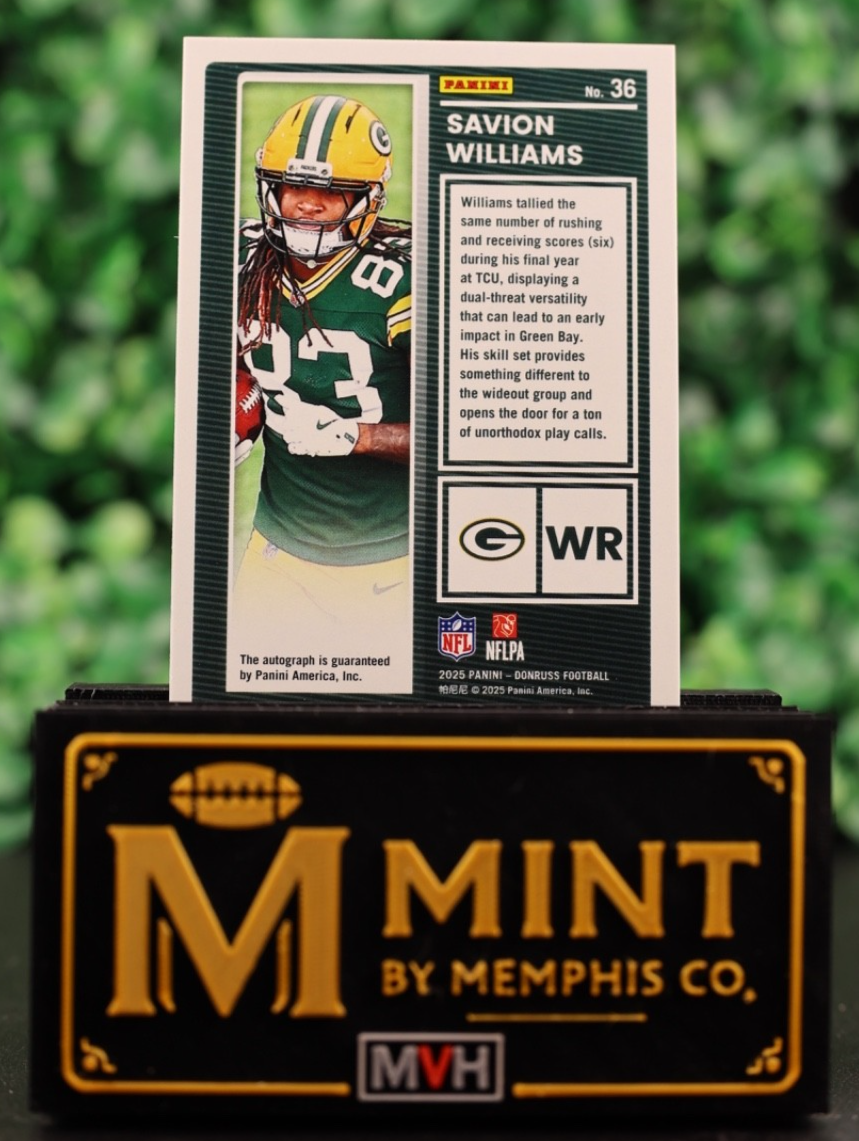 SAVION WILLIAMS 2025 PANINI DONRUSS 'The Rookies' AUTO /299 Packers RC