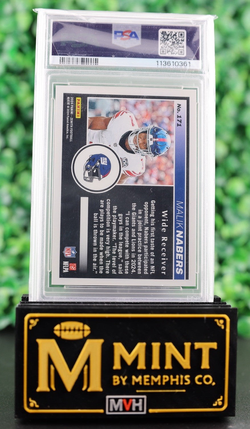 MALIK NABERS 2024 PANINI ZENITH GOLD RED ZONE /10 RC PSA 10 GIANTS SSP POP 1