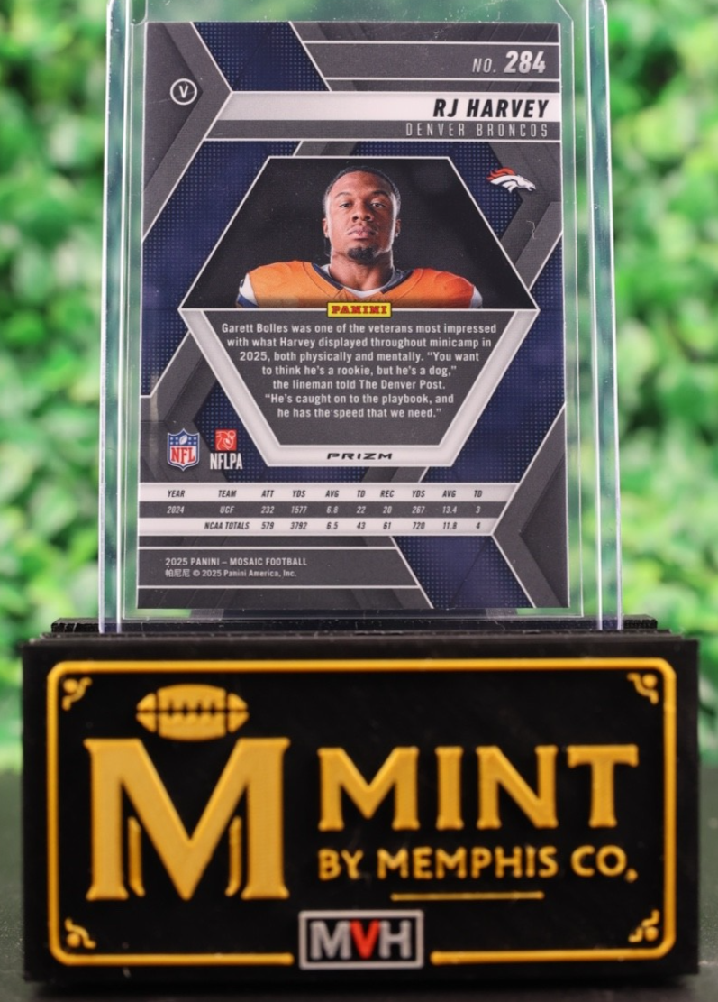 RJ HARVEY 2025 PANINI MOSAIC #284 VARIATION RED CAMO MOSAIC RC BRONCOS