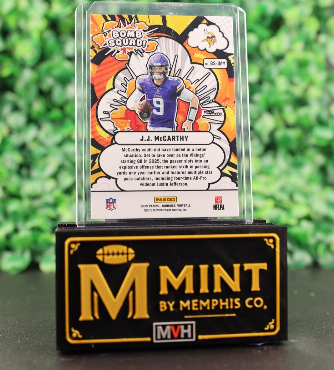 JJ MCCARTHY 2025 DONRUSS #BS-JMY MINNESOTA VIKINGS BOMB SQUAD