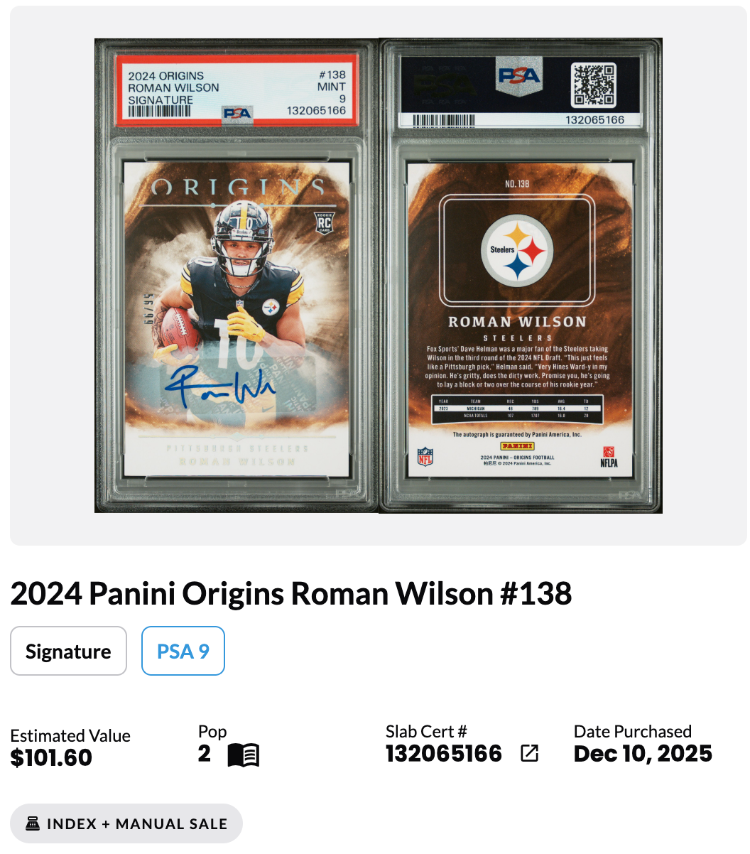ROMAN WILSON 2024 PANINI ORIGINS RC AUTO /99 #138 STEELERS SP POP 2