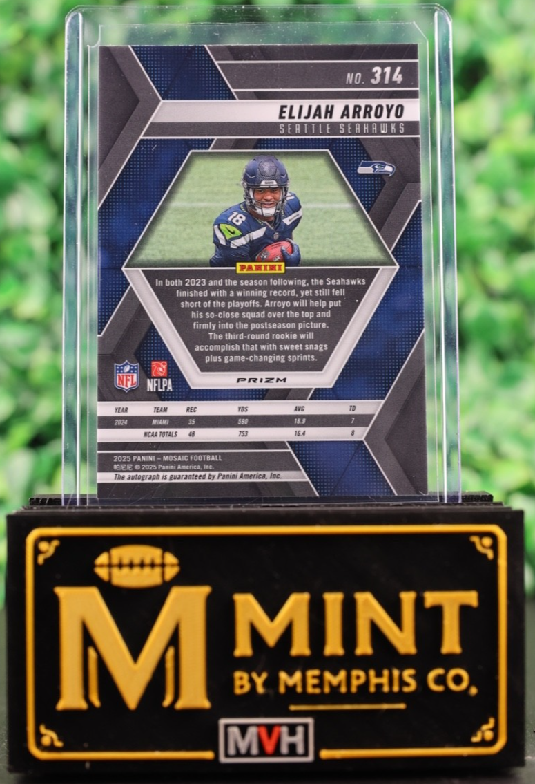 ELIJAH ARROYO 2025 MOSAIC SILVER PRIZM RC AUTO #314 SEATTLE SEAHAWKS