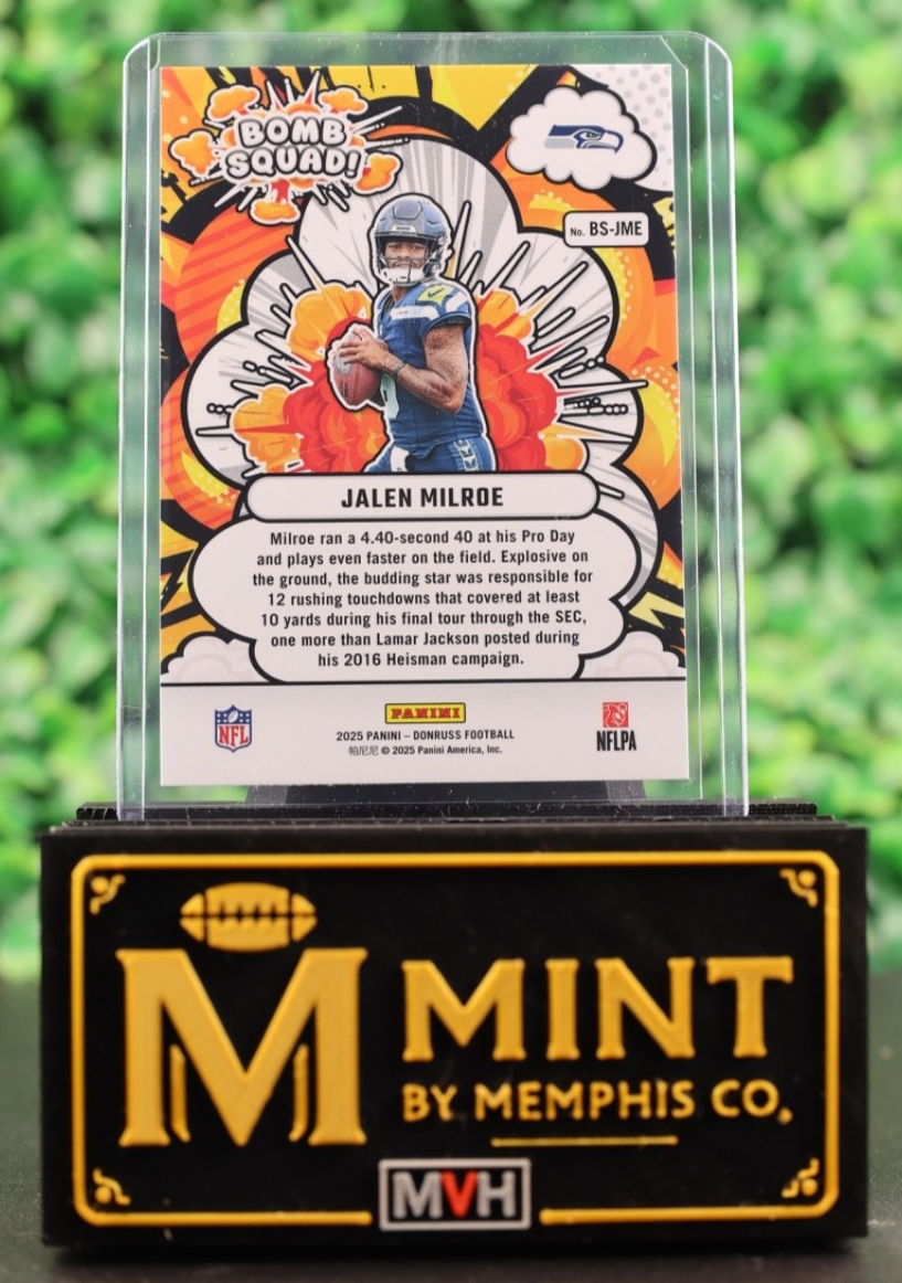 JALEN MILROE 2025 PANINI DONRUSS BOMB SQUAD RC SEATTLE SEAHAWKS