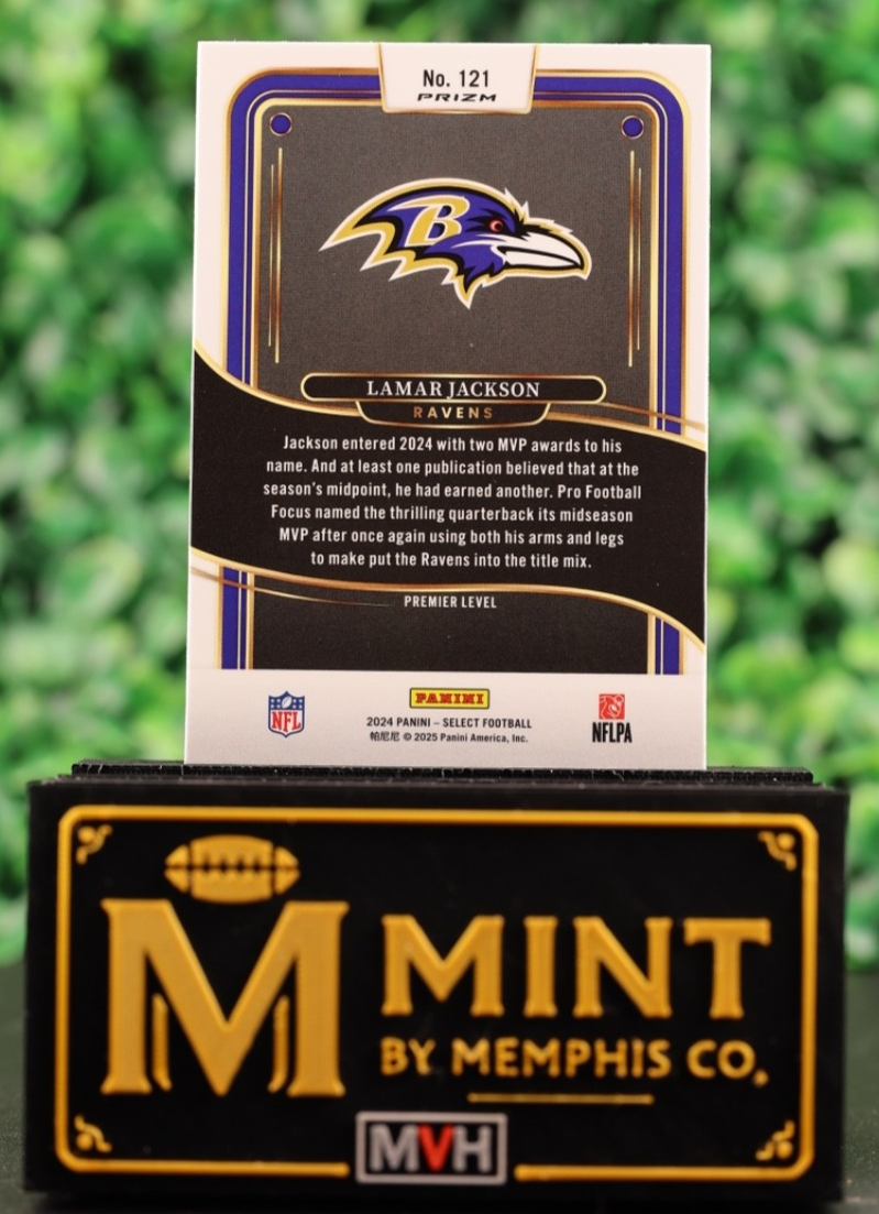 LAMAR JACKSON 2024 PANINI SELECT - PREMIER LEVEL #121 BLACK & RED SHOCK PRIZM