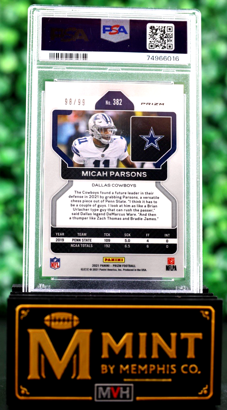 MICAH PARSONS 2021 PRIZM #382 BLUE ICE PRIZM /99 RC PSA 10 POP 10 GEM MINT