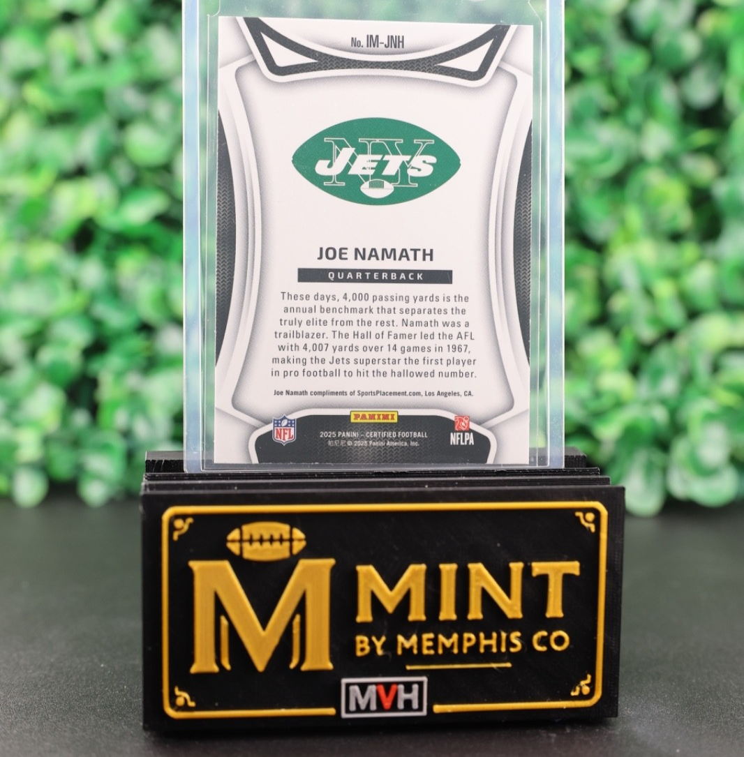 JOE NAMATH 2025 PANINI CERTIFIED IMMORTALS MIRROR ORANGE /149 JETS HOF