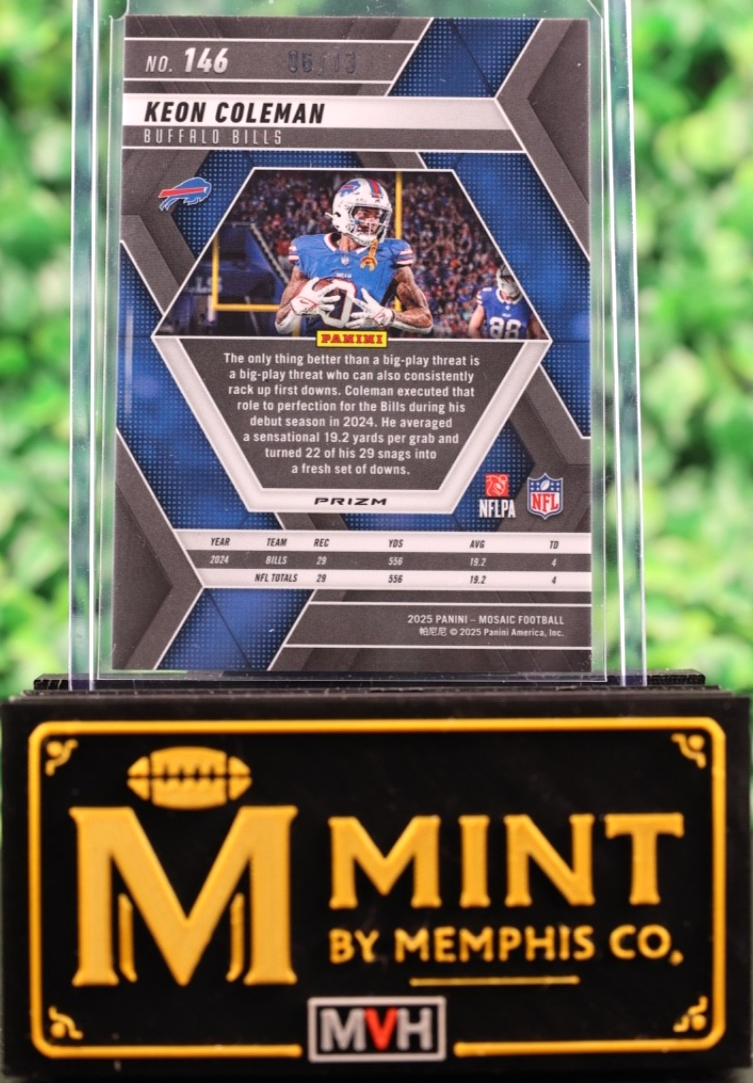 KEON COLEMAN 2025 PANINI MOSAIC FOTL GREEN SPECTRIS /13 SSP BUFFALO BILLS