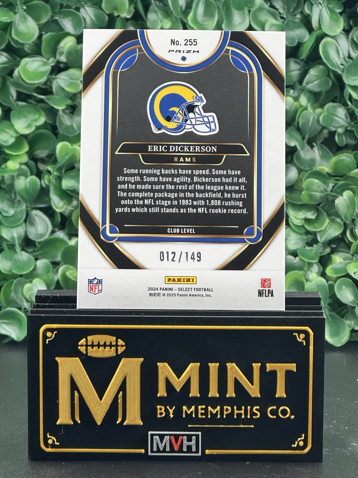 ERIC DICKERSON 2024 PANINI SELECT TRI COLOR PRIZM CLUB LEVEL #255 HOF /149 RAMS