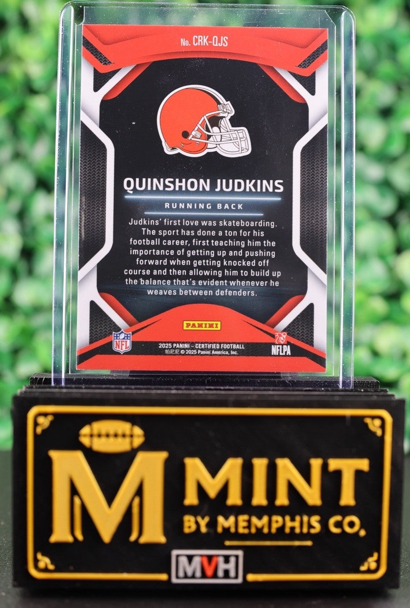 QUINSHON JUDKINS 2025 PANINI CERTIFIED CERTIFIED ROOKIES BLUE RC BROWNS /75