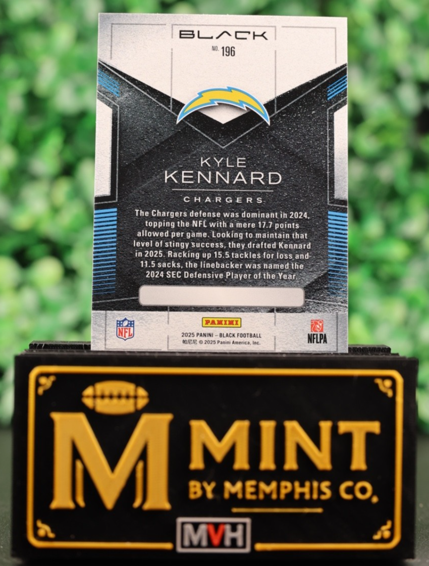 Kyle Kennard 2025 Panini Black #196 Ruby RC /11 SSP FOTL Chargers