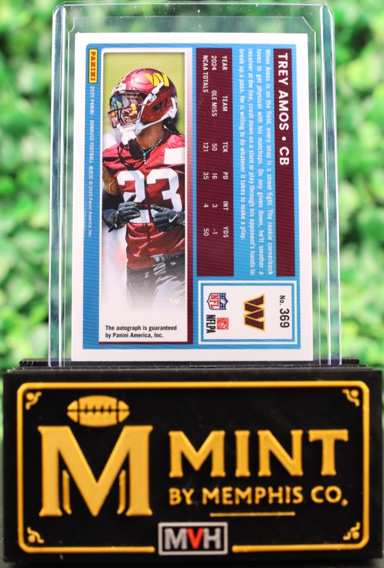 TREY AMOS 2025 DONRUSS RATED ROOKIE AUTO /199 RC COMMANDERS