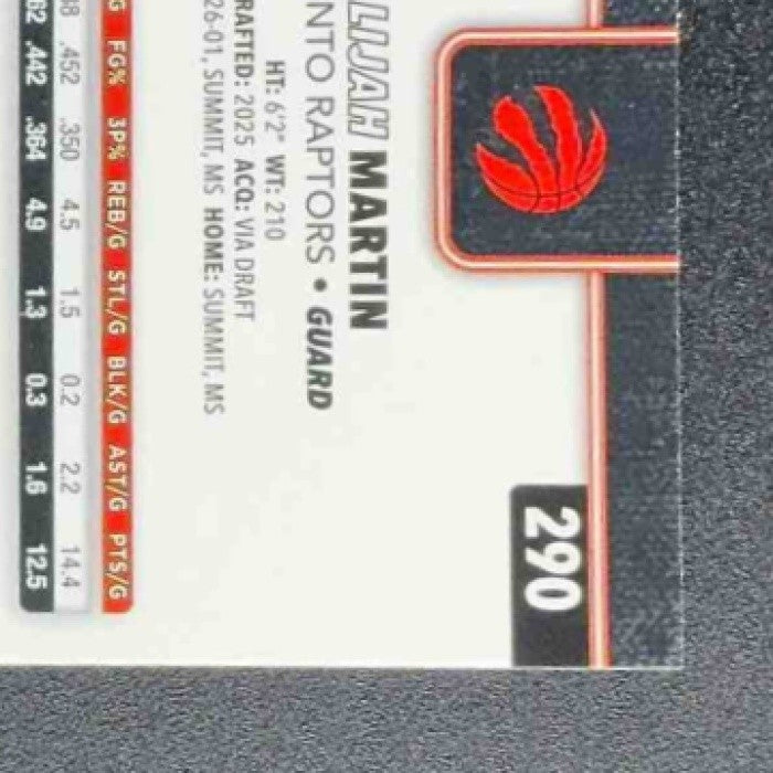 ALIJAH MARTIN 2025-26 TOPPS CHROME #290 RAYWAVE REFRACTOR RC RAPTORS