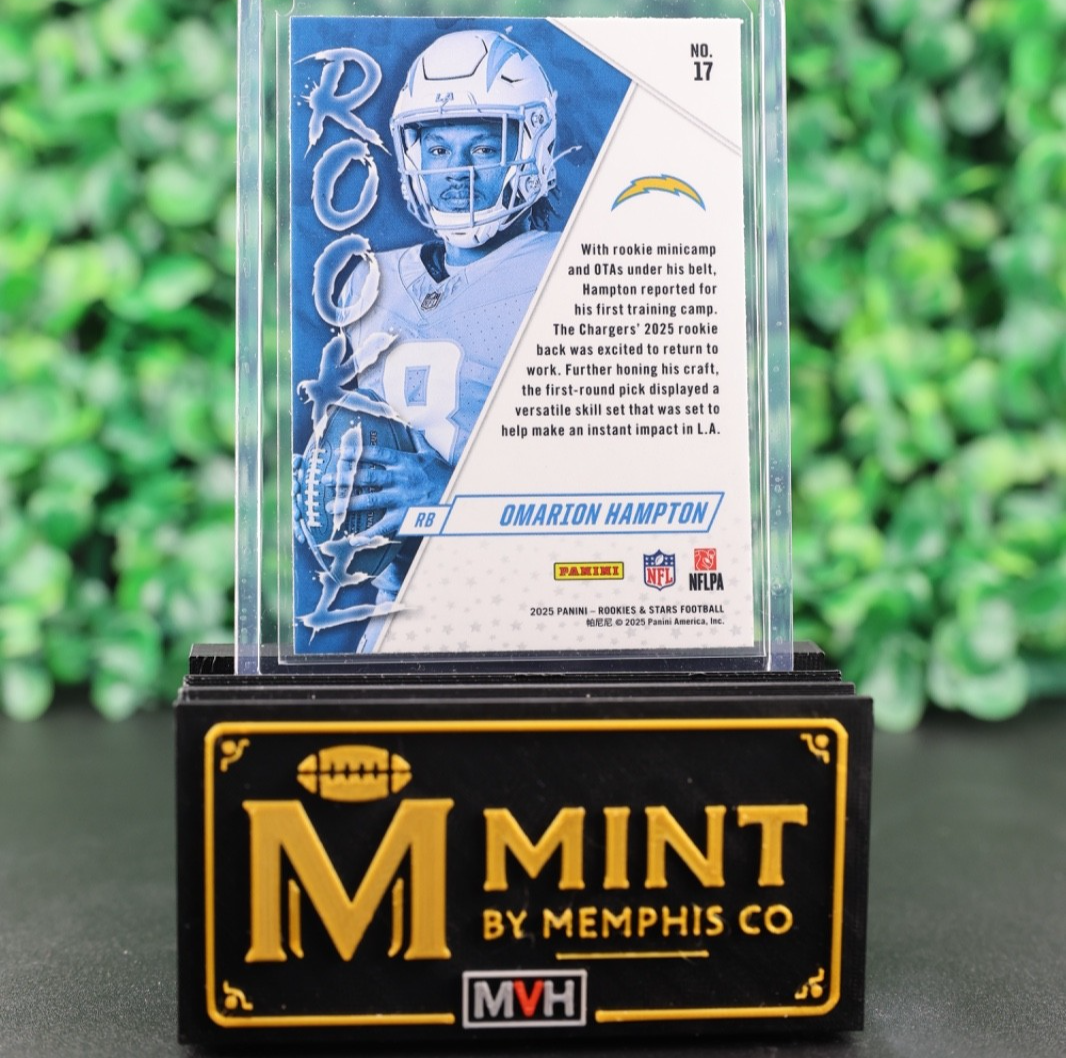 OMARION HAMPTON 2025 PANINI ROOKIES & STARS ROOKIE EXCLUSIVE #17 RC CHARGERS