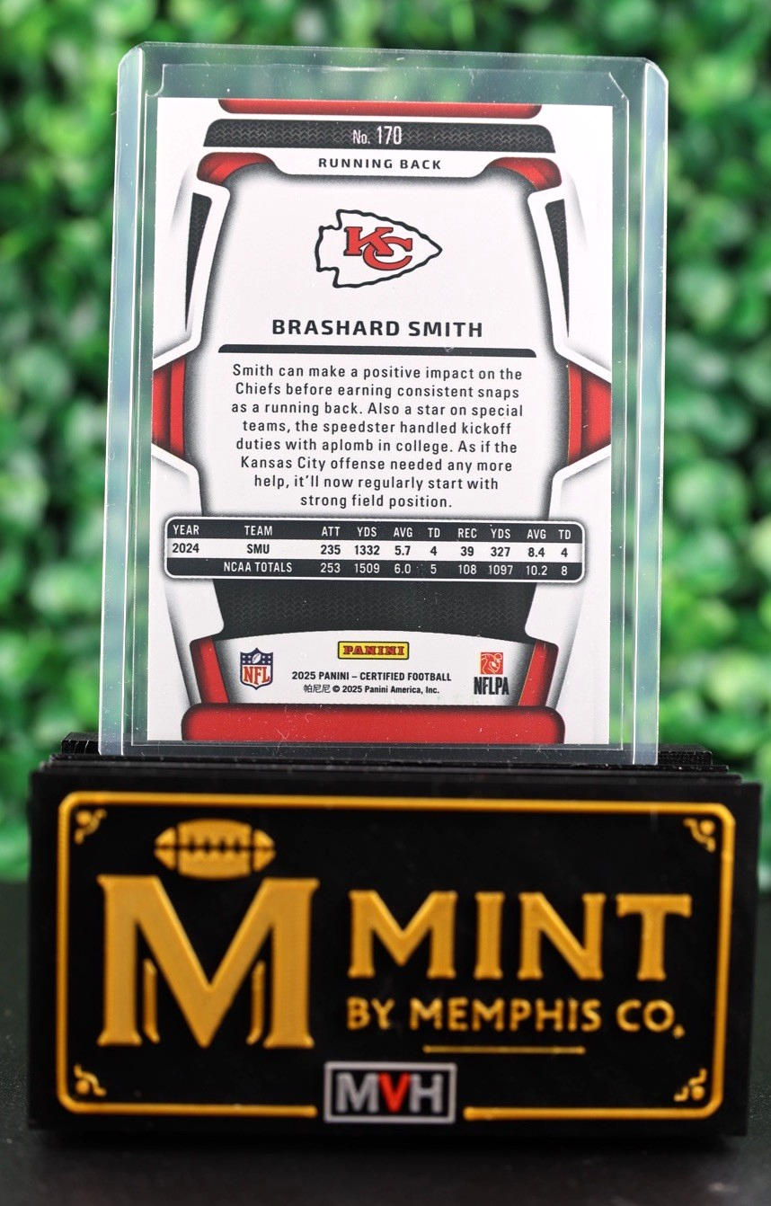 BRASHARD SMITH 2025 PANINI CERTIFIED MIRROR LIME GREEN /25 RC CHIEFS SSP