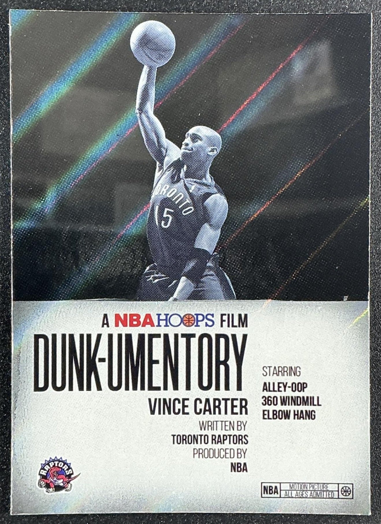 VINCE CARTER 2025-26 TOPPS HOOPS #D-6 DUNK-UMENTORY RAINBOW FOIL RAPTORS