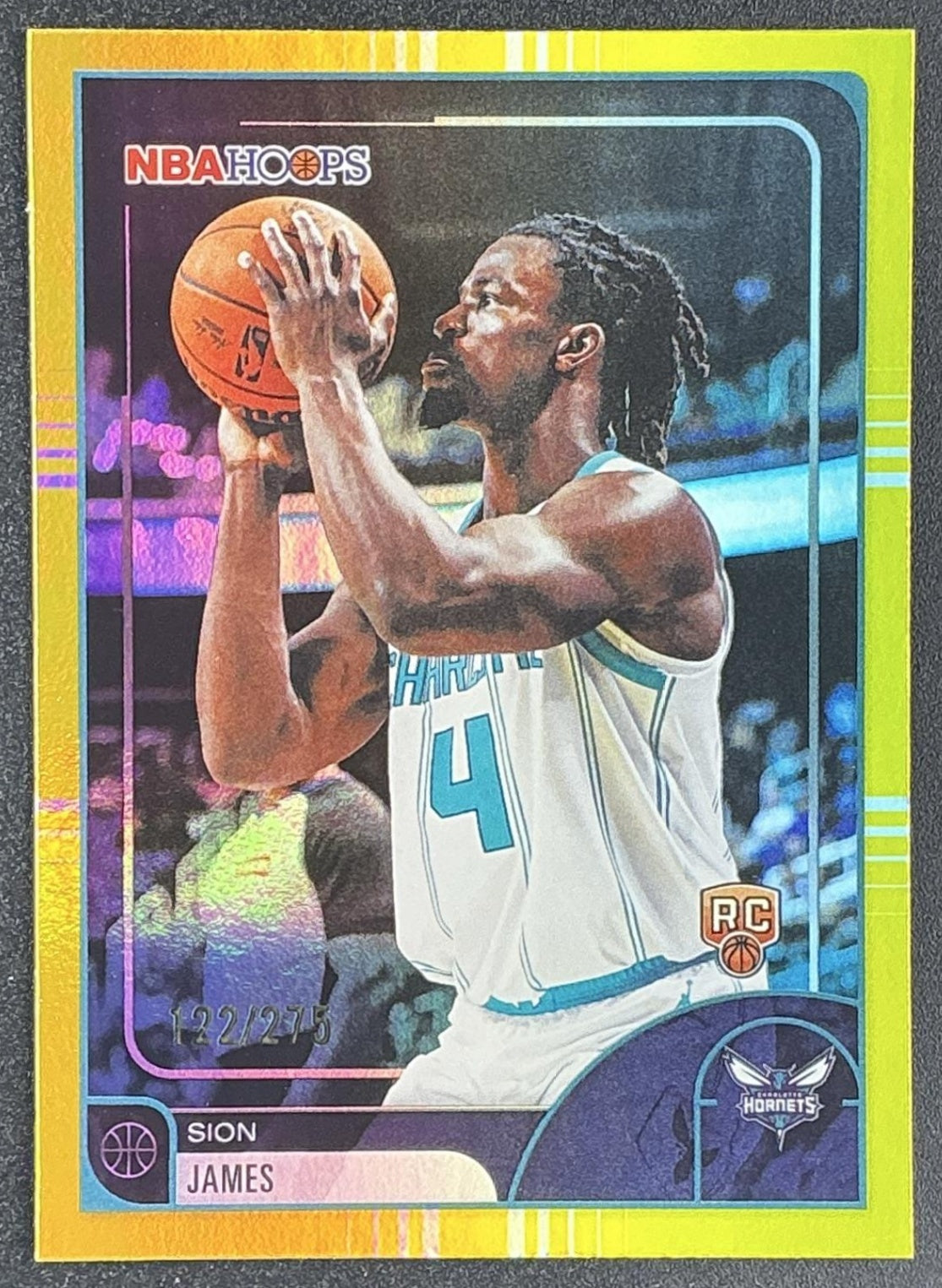 2025 Topps Hoops Sion James #151 Rainbow Blue and Yellow Foil /275 RC