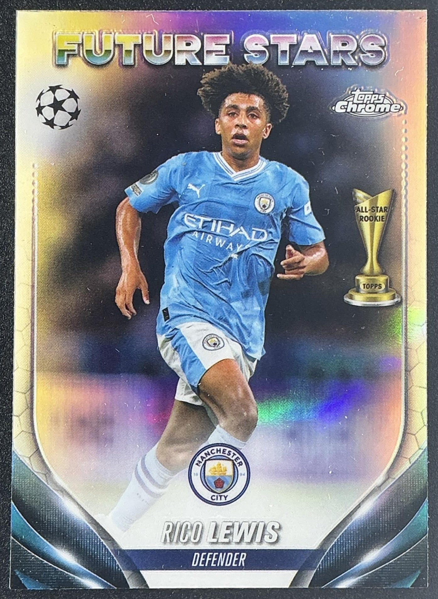 RICO LEWIS 2023-24 TOPPS CHROME UEFA CLUB COMPETITIONS #105 REFRACTOR MAN CITY