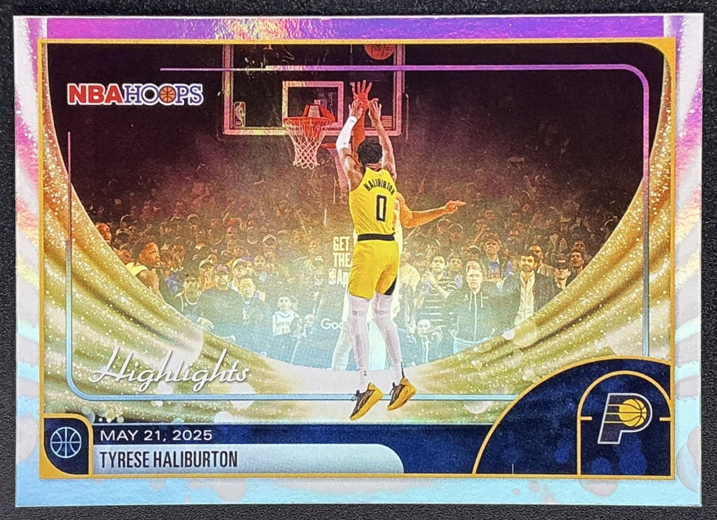 TYRESE HALIBURTON 2025-26 TOPPS HOOPS #262 RAINBOW FOIL SEASON HIGHLIGHT PACERS