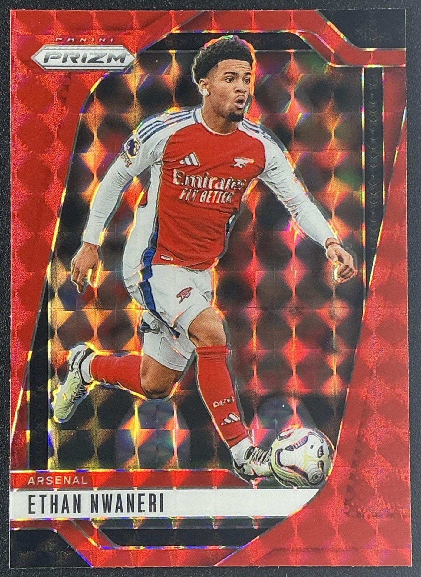 ETHAN NWANERI 2024-25 PANINI PRIZM PREMIER LEAGUE #31 RED MOSAIC PRIZM ARSENAL