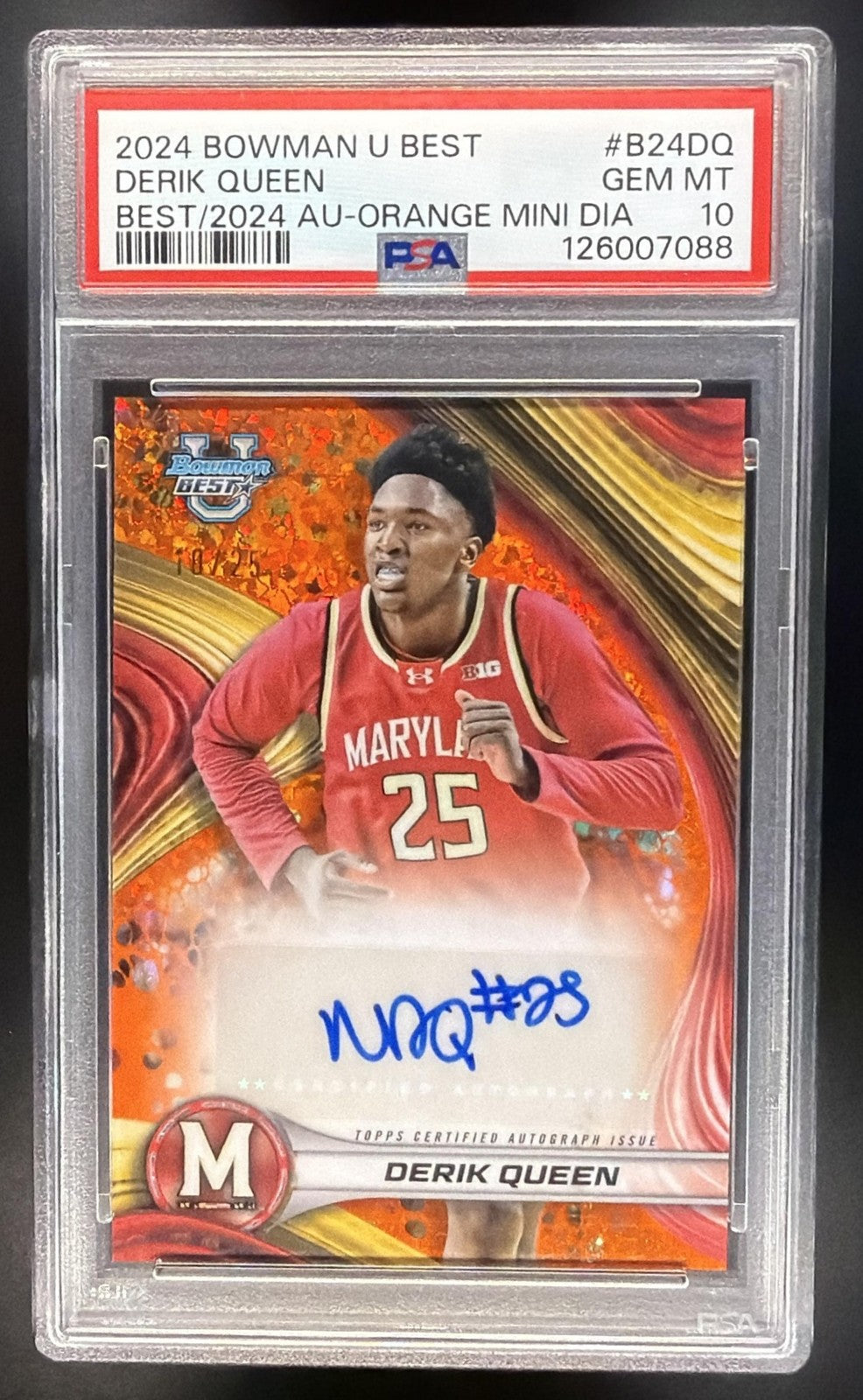 2024 Bowman's Best Derik Queen Auto Orange Mini Diamond /25 Auto PSA 10