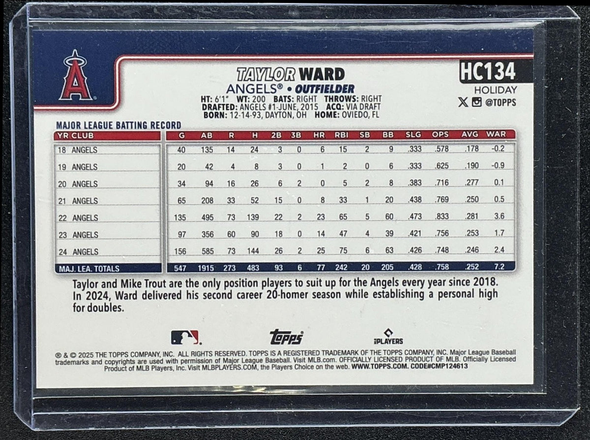 TAYLOR WARD 2025 TOPPS HOLIDAY #HC134 CHROME GREEN REFRACTOR 1/99 ANGELS
