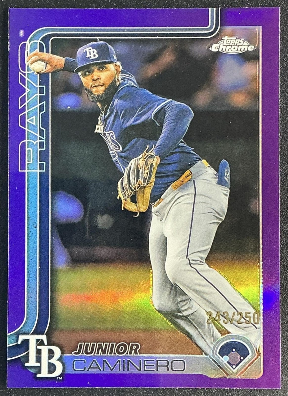 JUNIOR CAMINERO 2025 TOPPS CHROME UPDATE #USC109 PURPLE REFRACTOR 243/250 RAYS