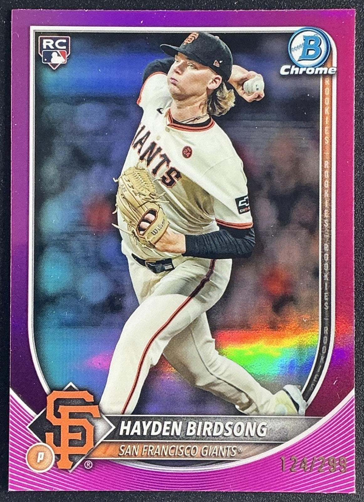 HAYDEN BIRDSONG 2025 BOWMAN CHROME #63 FUCHSIA REFRACTOR 124/299 RC GIANTS