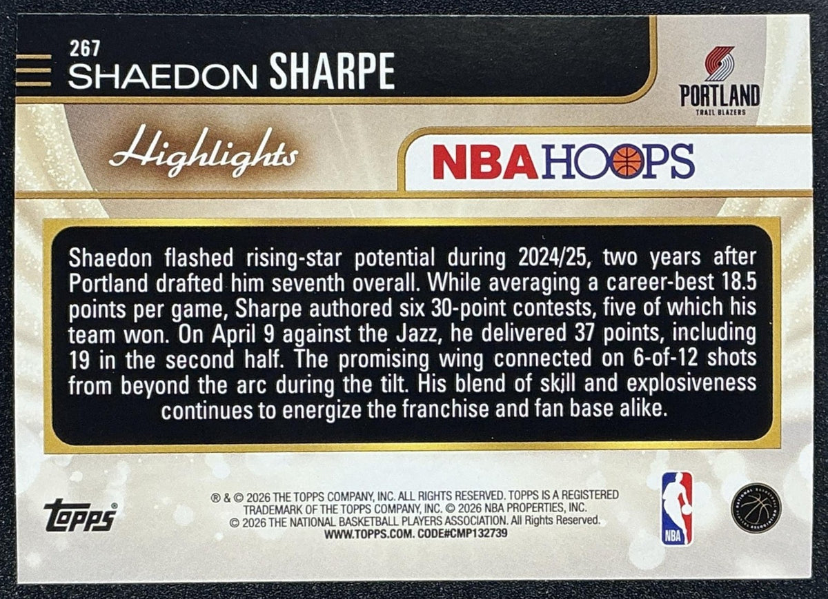 SHAEDON SHARPE 2025-26 TOPPS HOOPS #267 SEASON HIGHLIGHT TRAIL BLAZERS