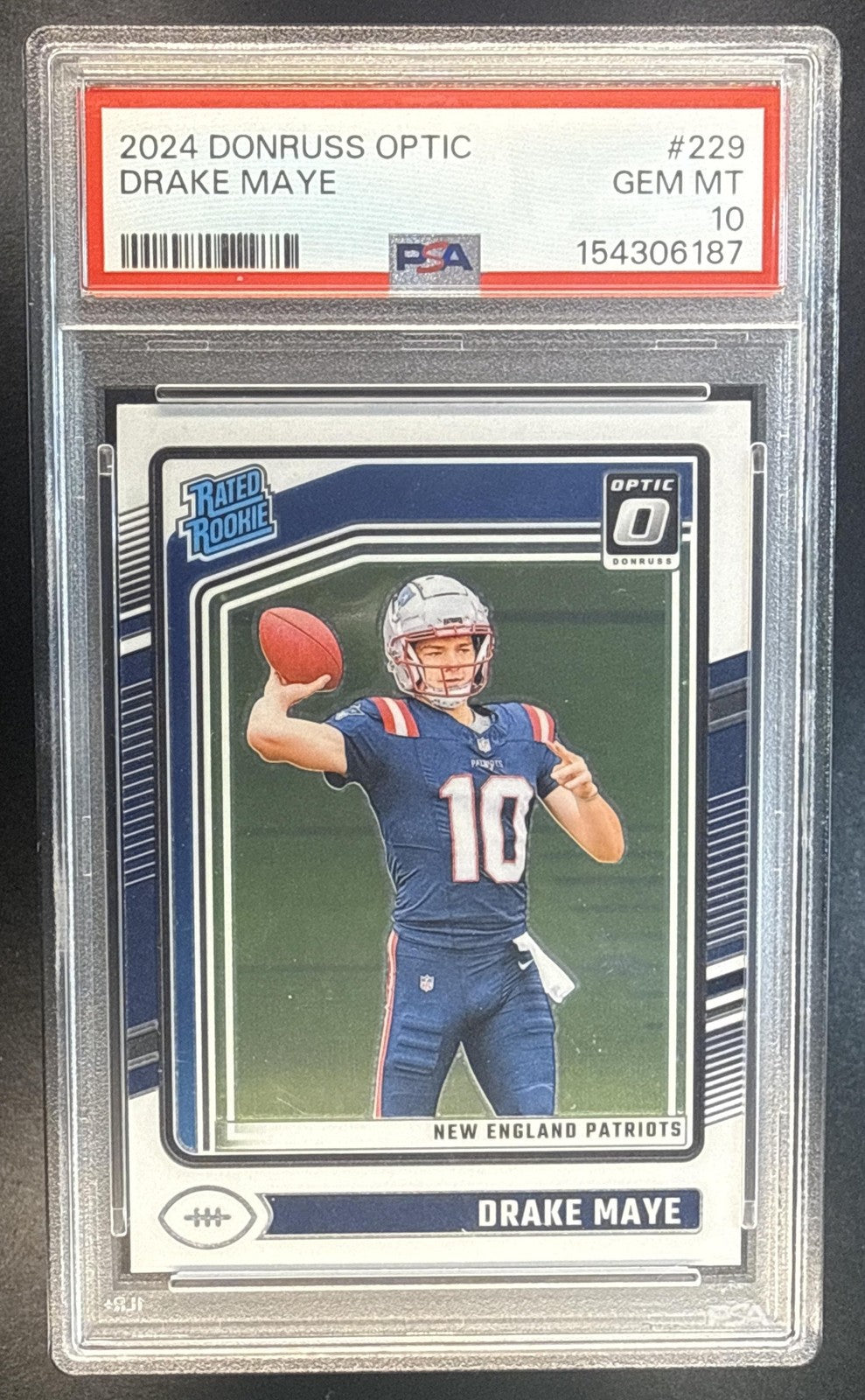 DRAKE MAYE 2024 PANINI DONRUSS OPTIC #229 RATED ROOKIE PATRIOTS PSA 10