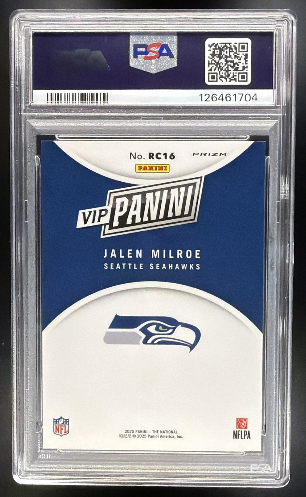 JALEN MILROE 2025 PANINI NSCC VIP GOLD PACKS #RC16 WHITE SPARKLE ROOKIE PSA 10