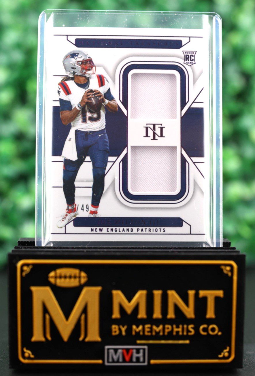 JOE MILTON 2024 NATIONAL TREASURES #RDM-JMN RC DUAL PATCH /49 ROOKIE RC PATRIOTS