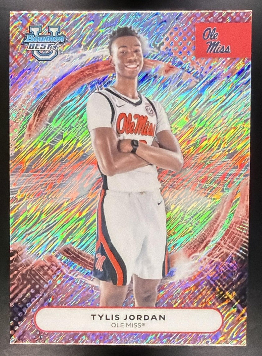 TYLIS JORDAN 2025-26 BOWMAN BEST UNIVERSITY #8 SHIMMER REFRACTOR REBELS