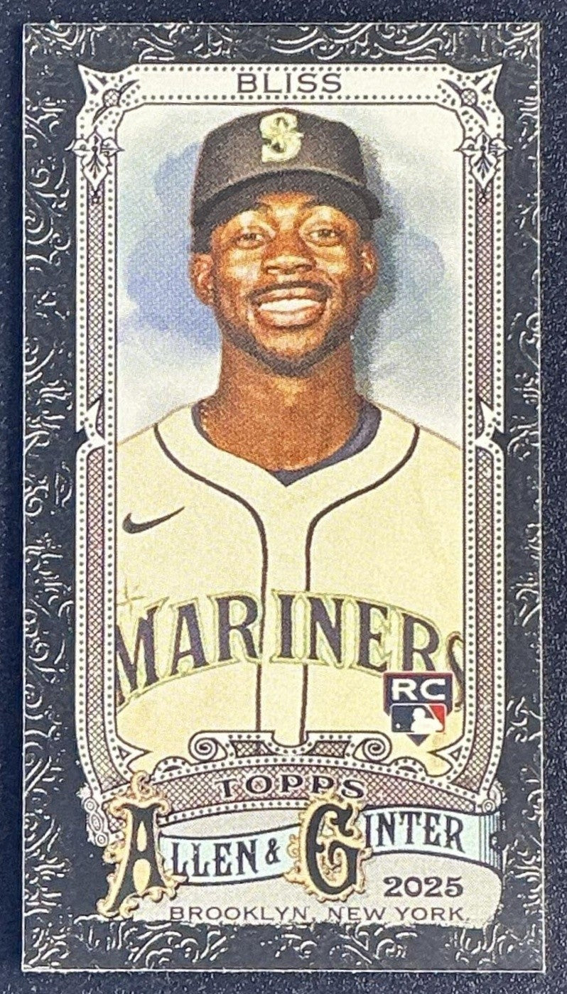 RYAN BLISS 2025 TOPPS ALLEN & GINTER #205 MINI BLACK BORDERED RC MARINERS