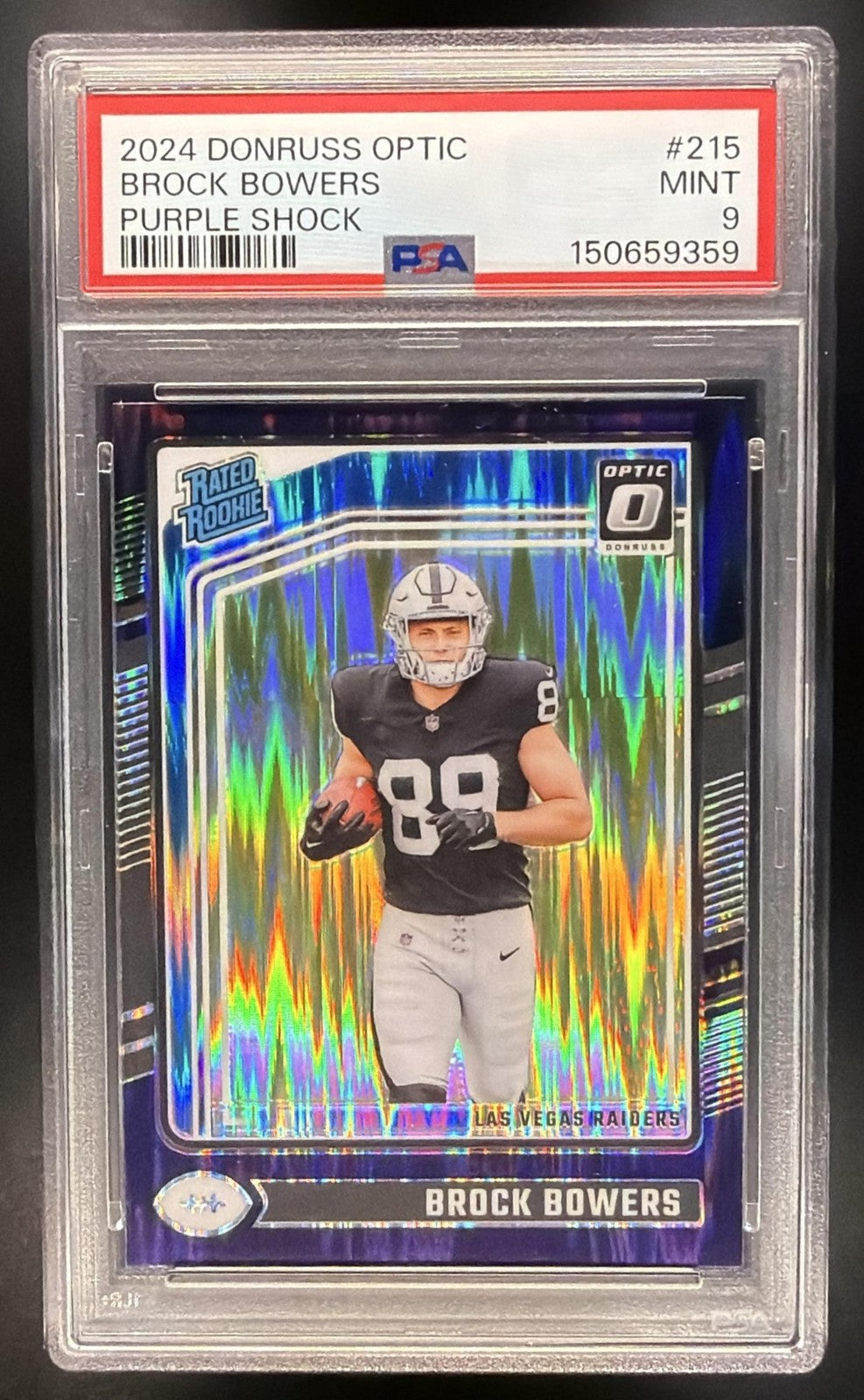2024 Panini Donruss Optic Brock Bowers #215 Purple Shock Rated Rookie PSA 9