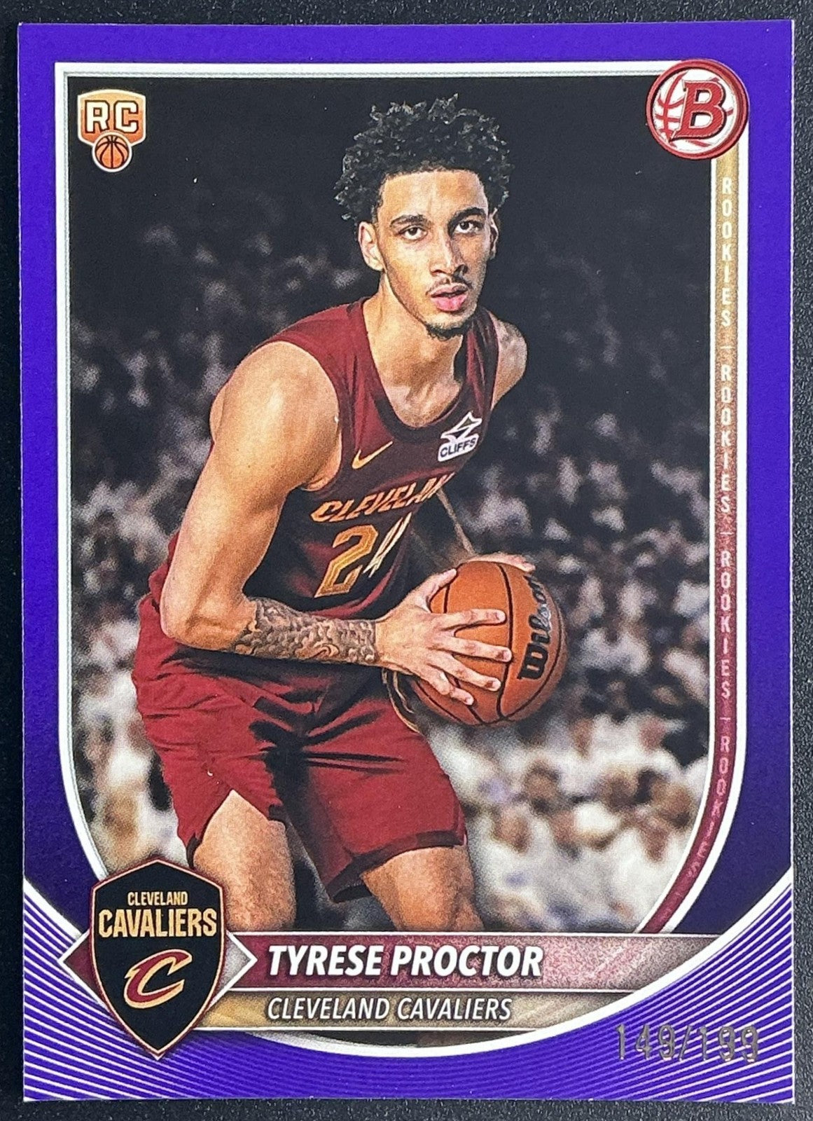 TYRESE PROCTOR 2025-26 BOWMAN #55 PURPLE BORDER 149/199 RC CAVALIERS