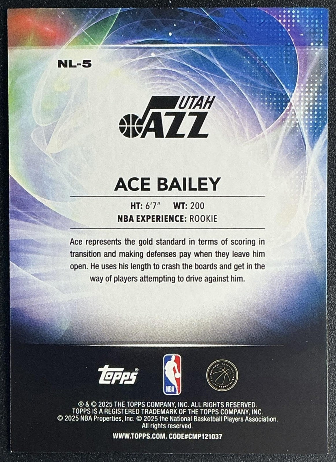ACE BAILEY 2025-26 TOPPS #NL-5 NO LIMIT RC JAZZ