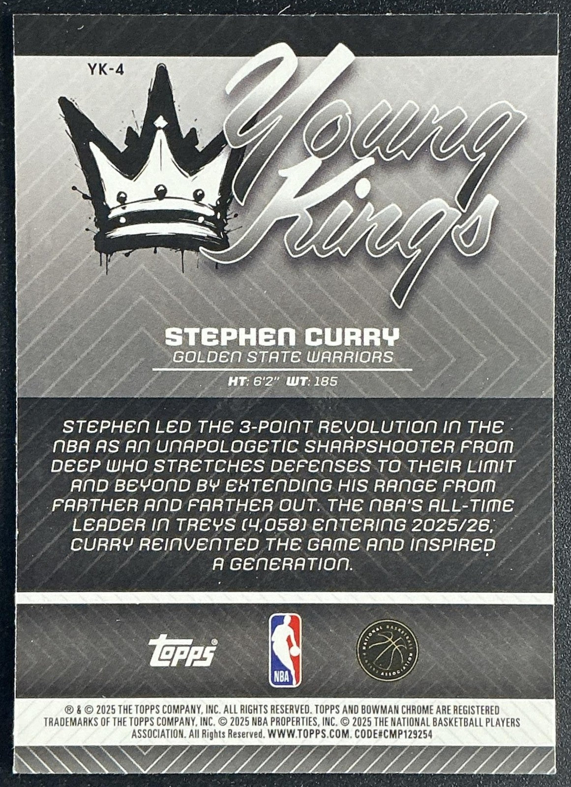 STEPHEN CURRY 2025-26 BOWMAN #YK-4 CHROME YOUNG KINGS WARRIORS