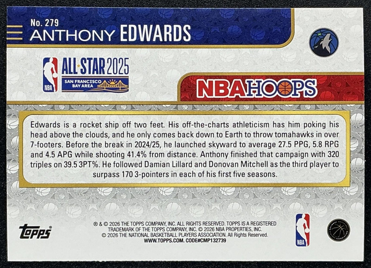 ANTHONY EDWARDS 2025-26 TOPPS HOOPS #279 RAINBOW FOIL ALL-STAR TIMBERWOLVES