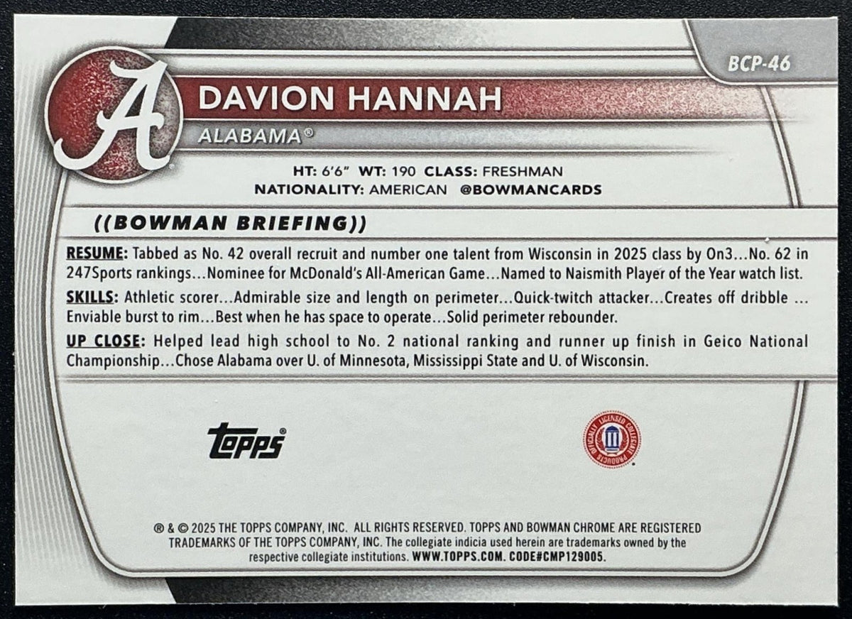 2025 Bowman Davion Hannah #BCP-46 Chrome Mojo Refractor 1st Prospect
