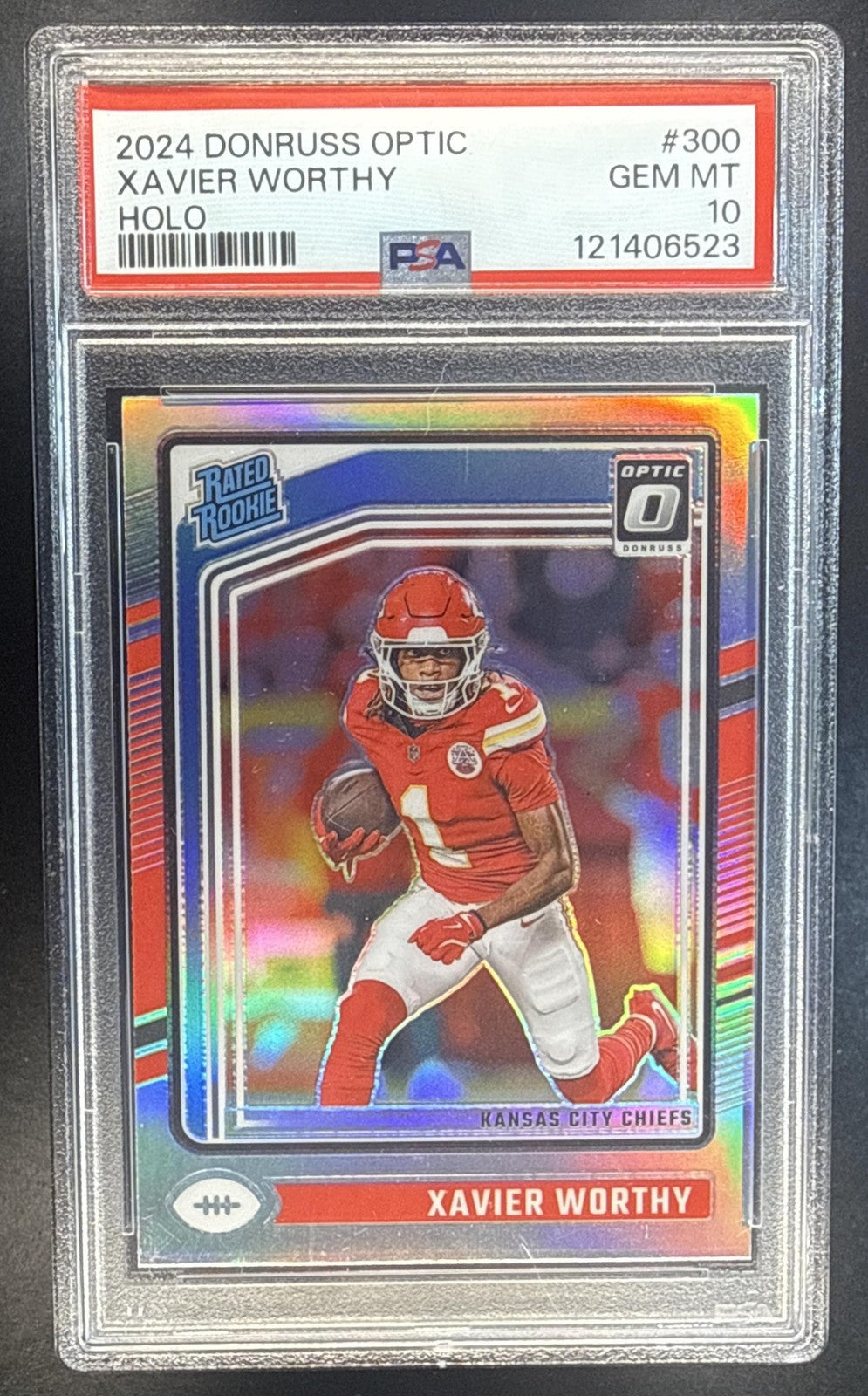 XAVIER WORTHY 2024 PANINI DONRUSS OPTIC #300 HOLO RATED ROOKIE CHIEFS PSA 10