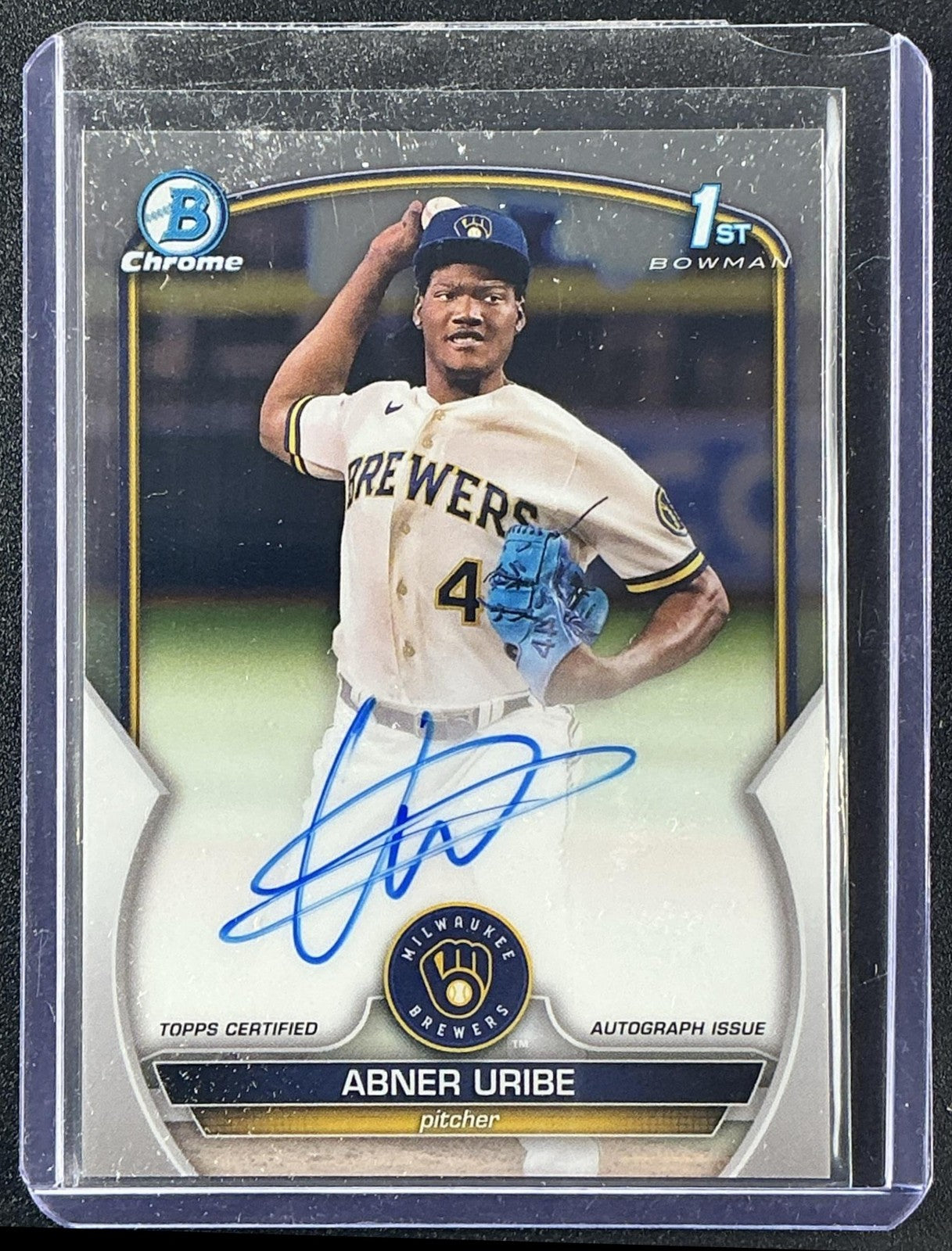 ABNER URIBE 2023 BOWMAN CHROME #CPA-AU AUTO 1ST PROSPECT BREWERS
