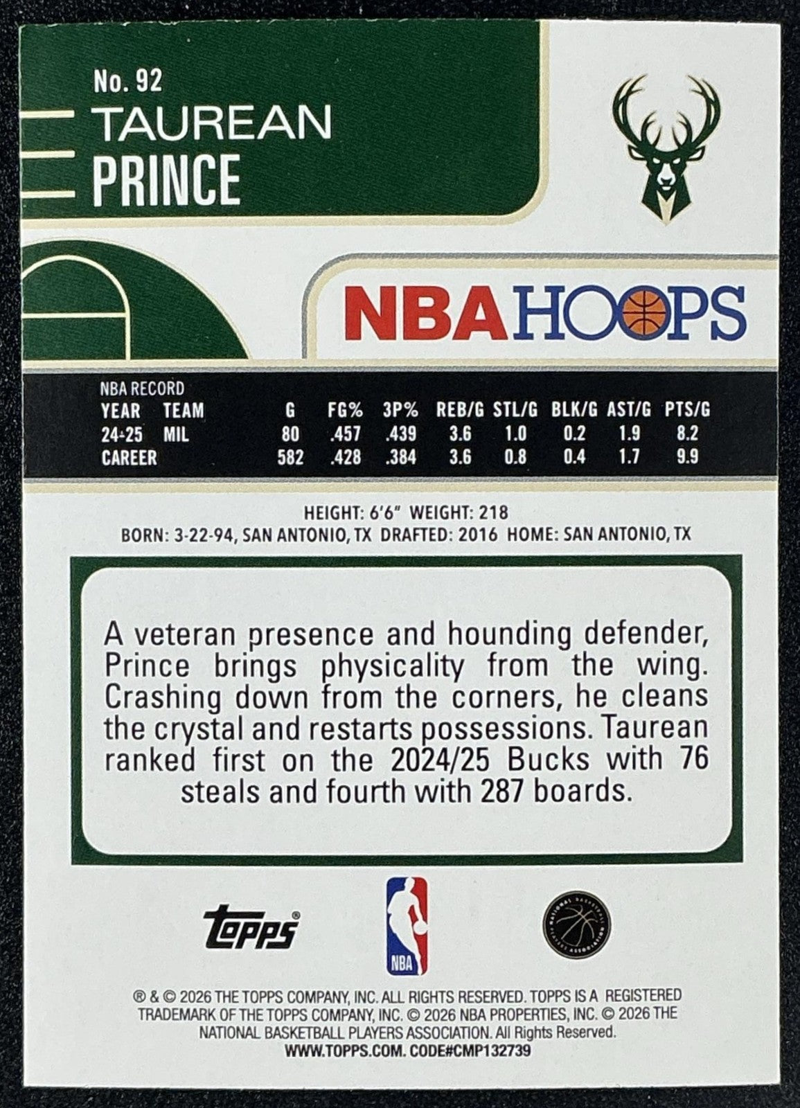 TAUREAN PRINCE 2025-26 TOPPS HOOPS #92 LIGHT BURST BUCKS