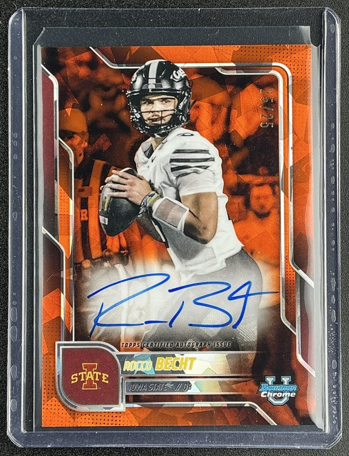 2025 Bowman Chrome University Sapphire Rocco Becht Prospect Auto Orange /25