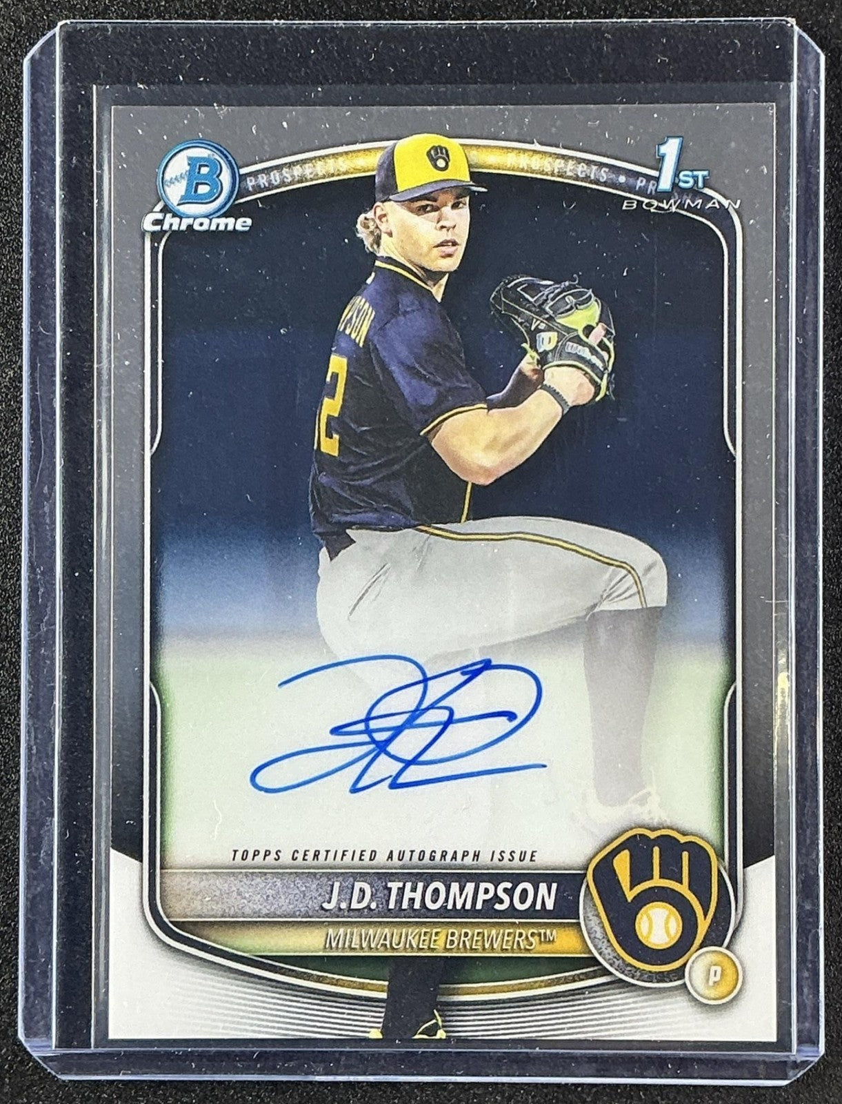 J.D. THOMPSON 2025 BOWMAN DRAFT #CPA-JT CHROME AUTO 1ST PROSPECT BREWERS