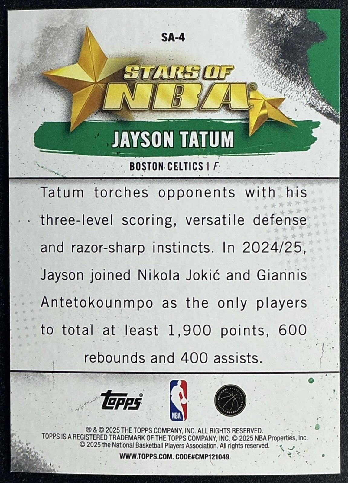 JAYSON TATUM 2025-26 TOPPS #SA-4 STARS OF THE NBA CELTICS