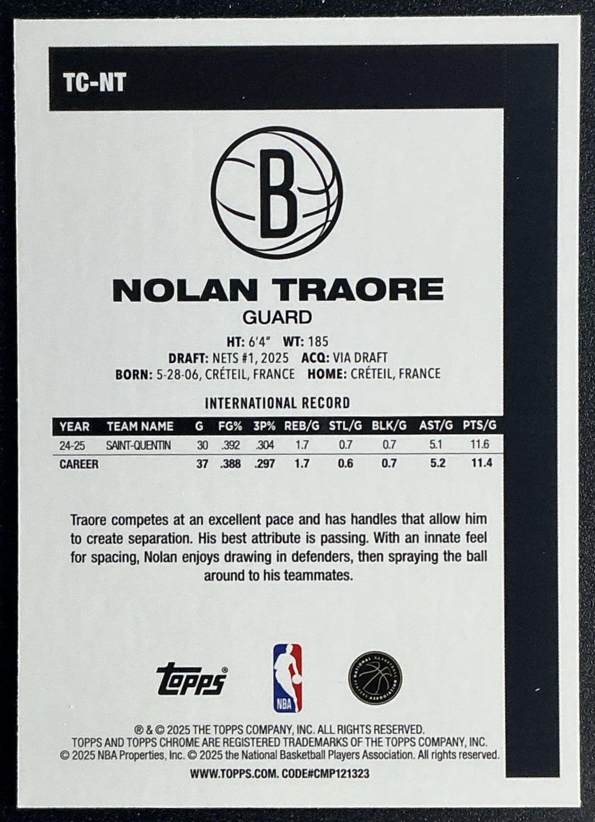 NOLAN TRAORE 2025-26 TOPPS #TC-NT 1980-81 CHROME MOJO REFRACTOR RC NETS