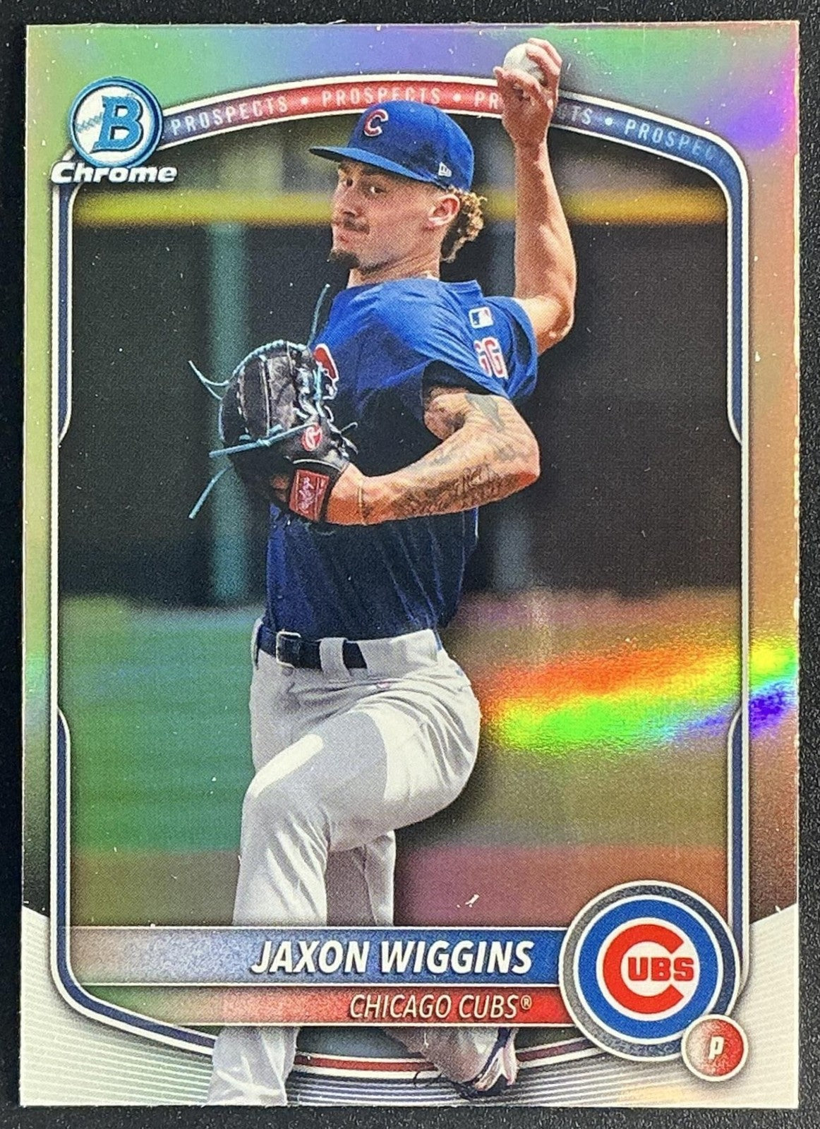 JAXON WIGGINS 2025 BOWMAN DRAFT #BDC-173 CHROME REFRACTOR CUBS