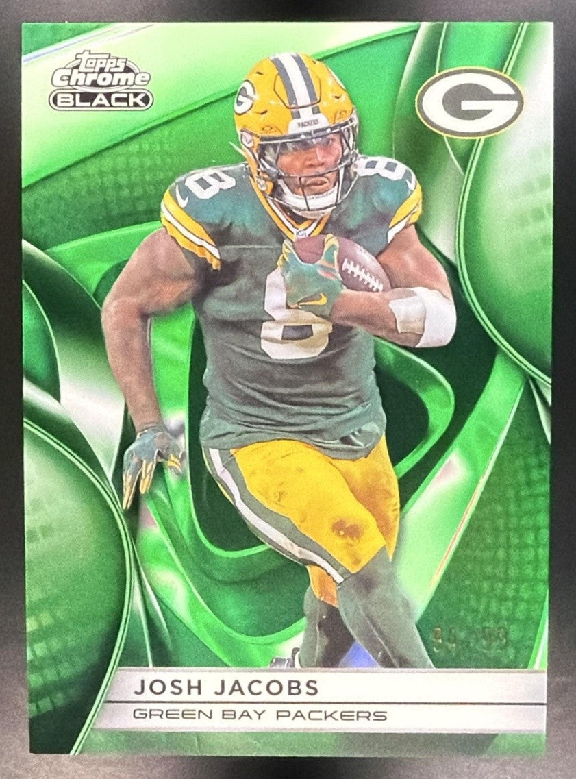 JOSH JACOBS 2025 TOPPS CHROME BLACK #39 GREEN REFRACTOR 9/99 PACKERS
